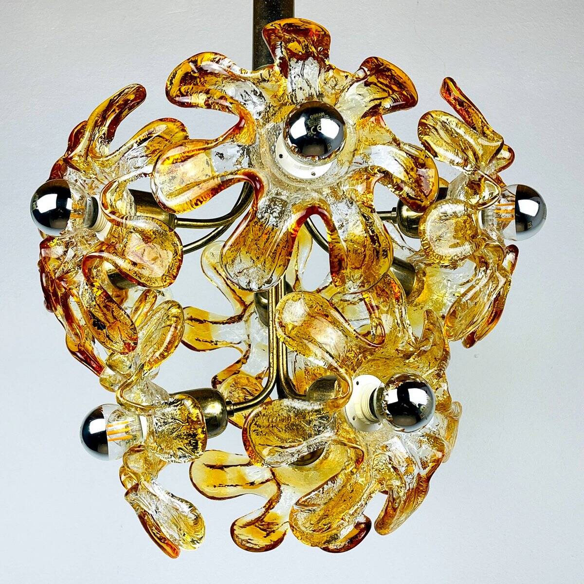 Mid-Century Murano Amber Chandelier by Mazzega, Italy, 1970s