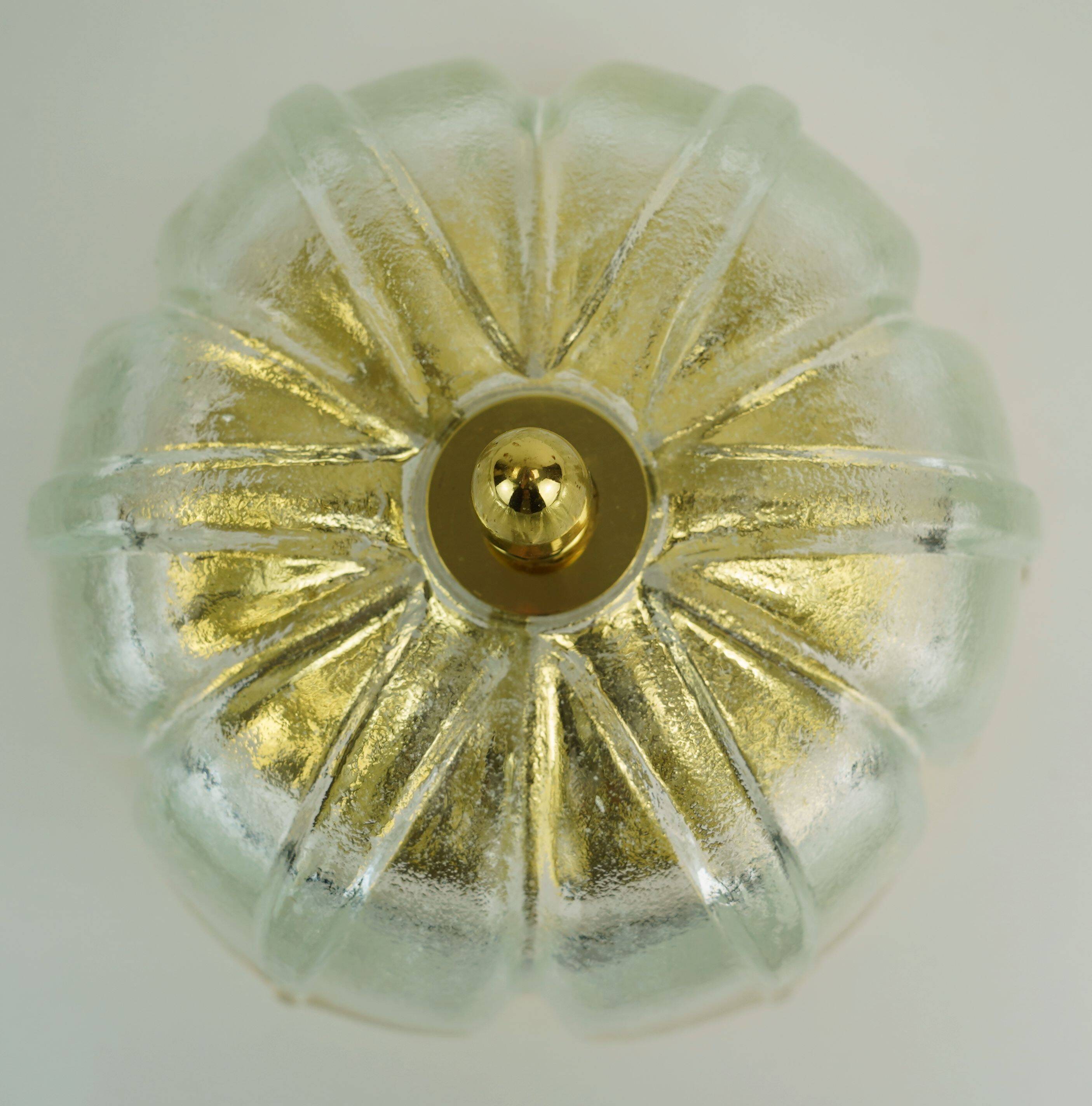 Limburg flush mount model a475 3031 flower-shaped glass shade and brass 70s