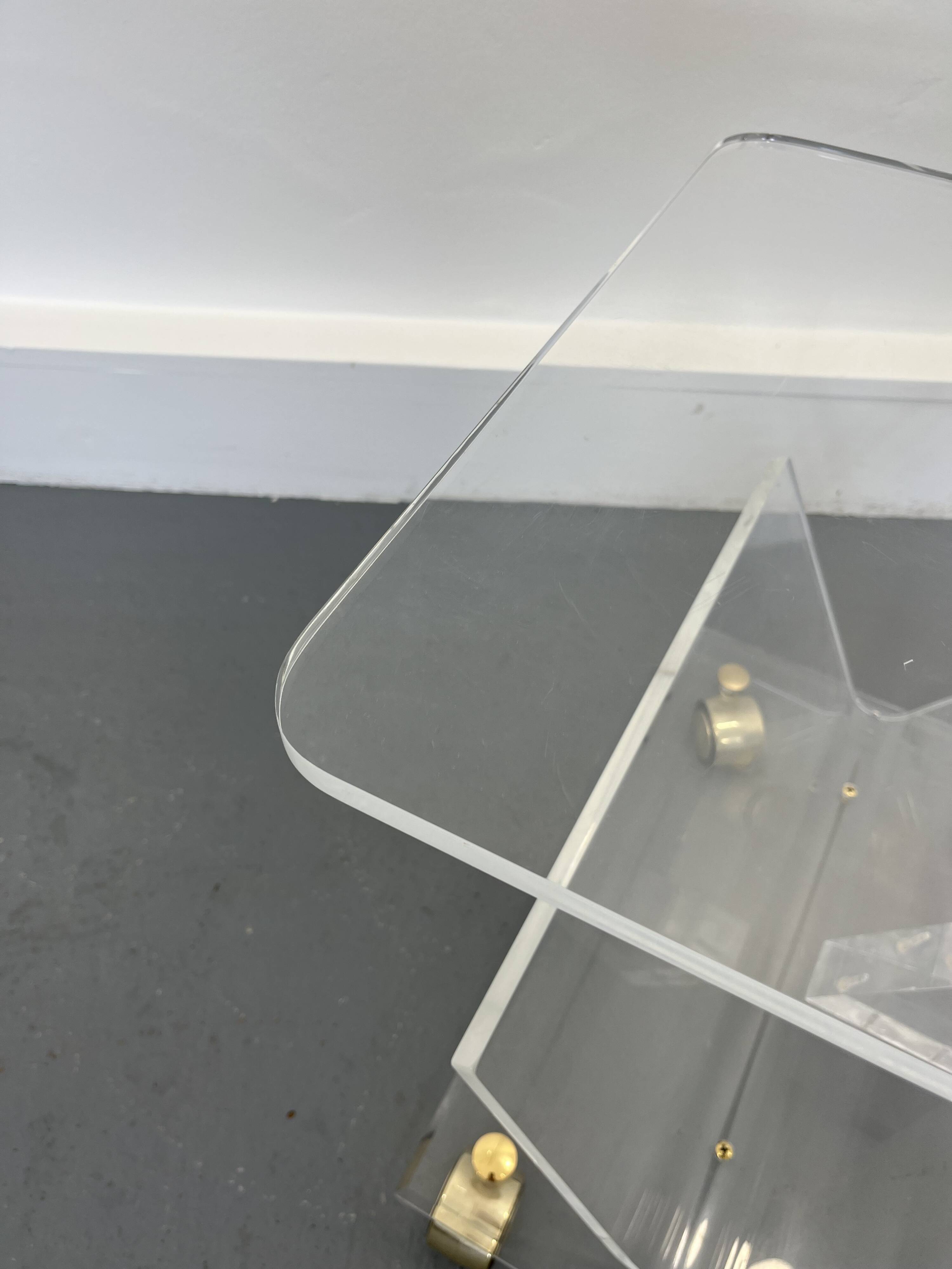 Vintage Acrylic Magazine Rack with Gold / Brass details, Plexiglas