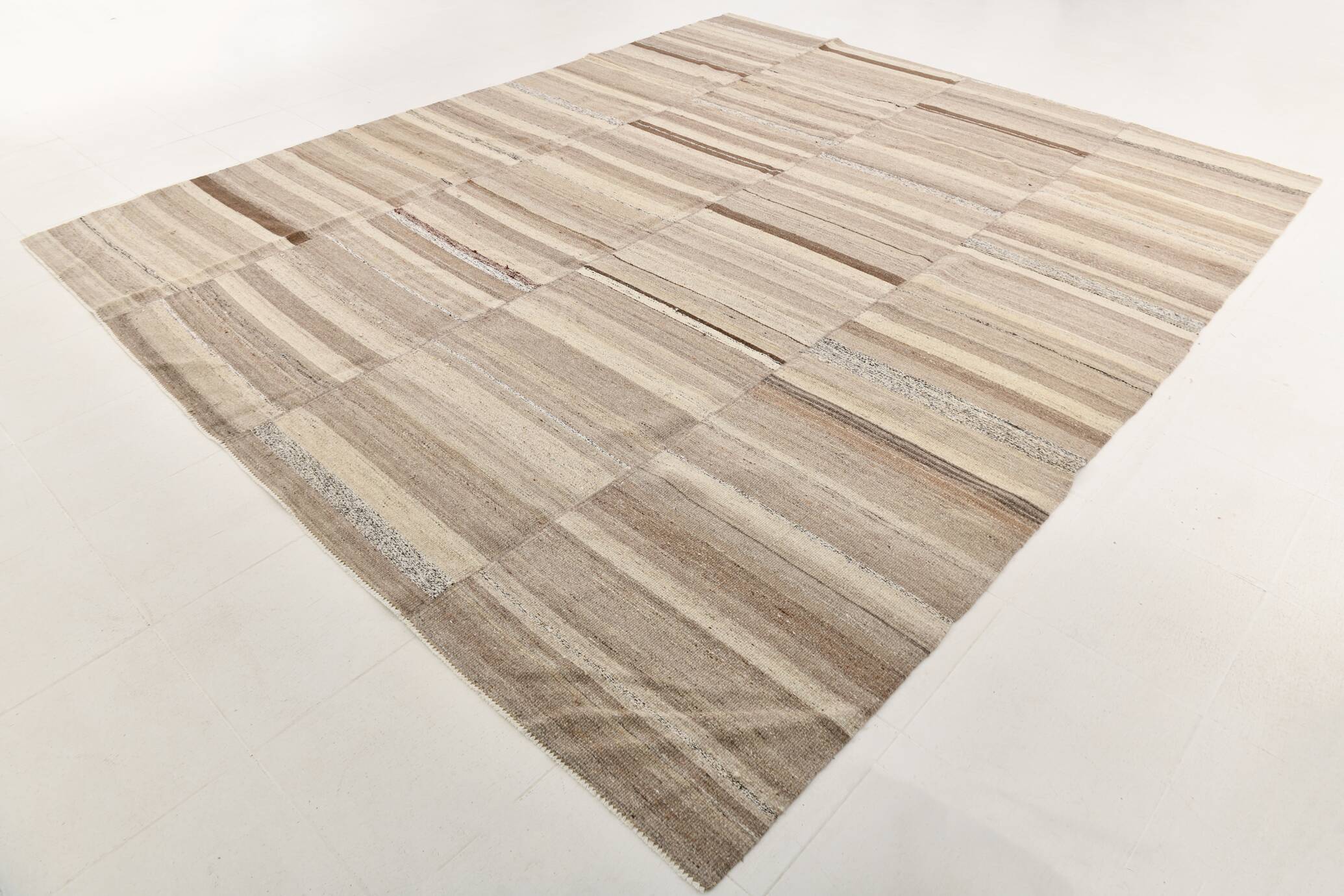 Large Brown Beige Turkish Kilim Rug, 313x374Cm