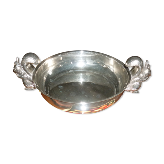 Silver metal dish with squirrels