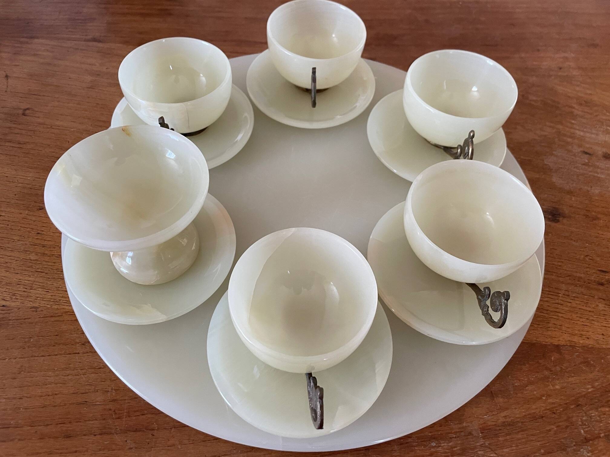 6-piece alabaster and gilded brass tea set
