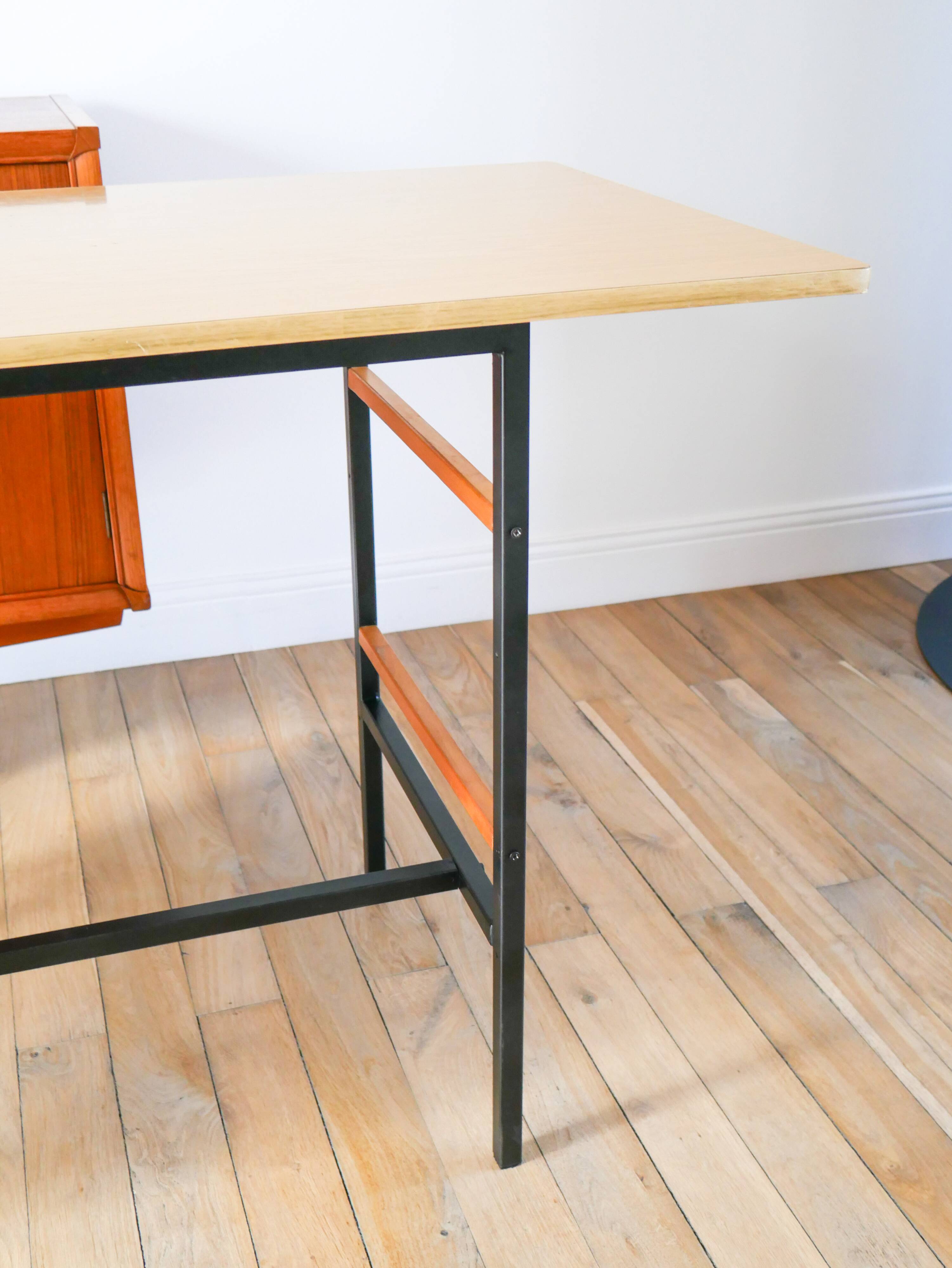 Formica, beech and black metal desk, Modernist Design, 1960