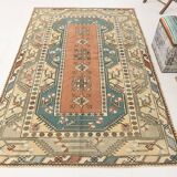 5x8 Shades Of Copper Green Vintage Oushak Rug, 146x227Cm SKU 24356