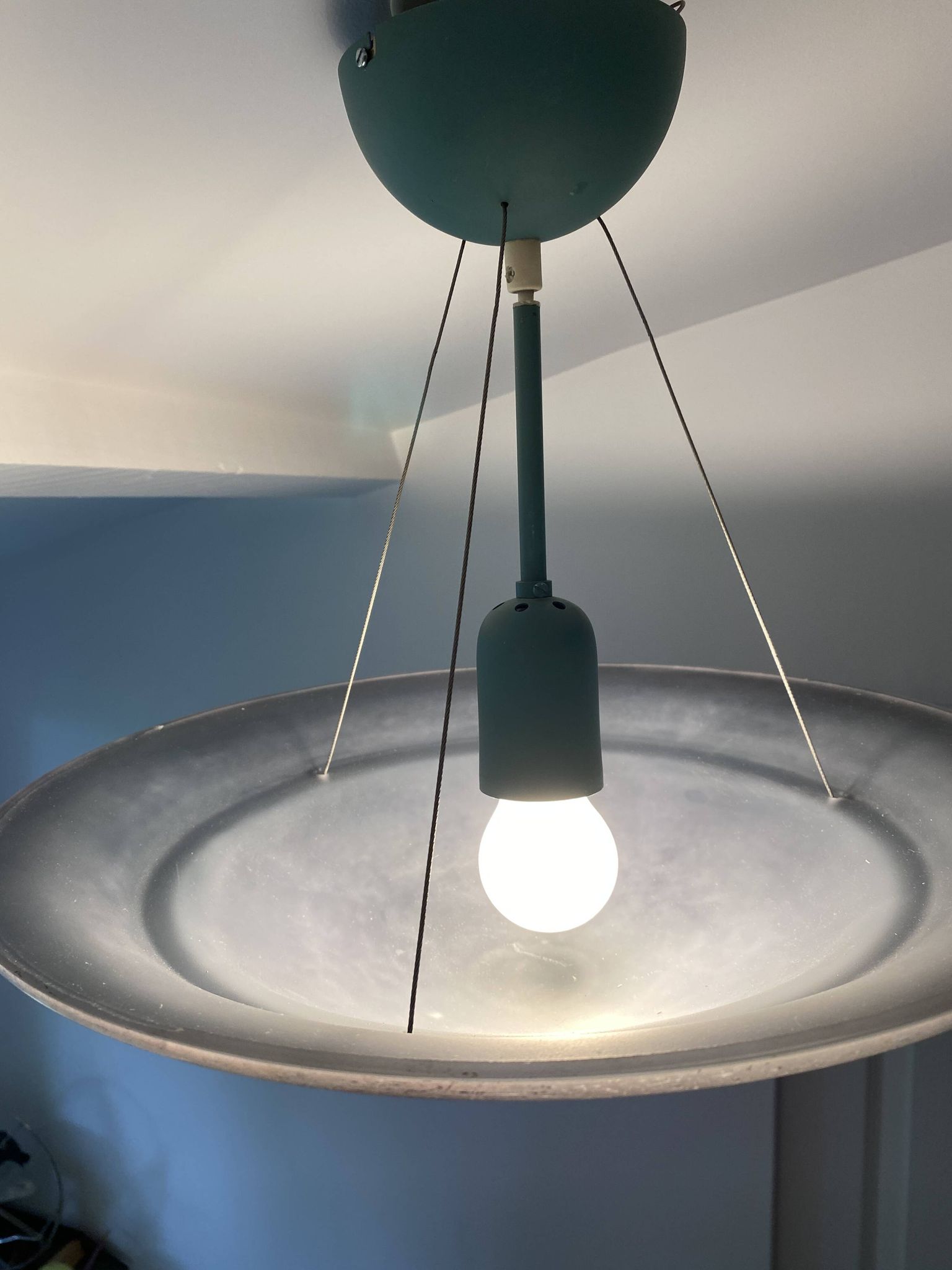 Large vintage lustra suspension light fixture large translucent green basin - SCE made in France