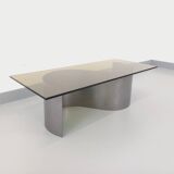 Table basse rectangulaire Space Age vintage en acier et verre fumé