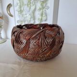 Vintage Japanese Ikebana basket made of smoked bamboo in natural