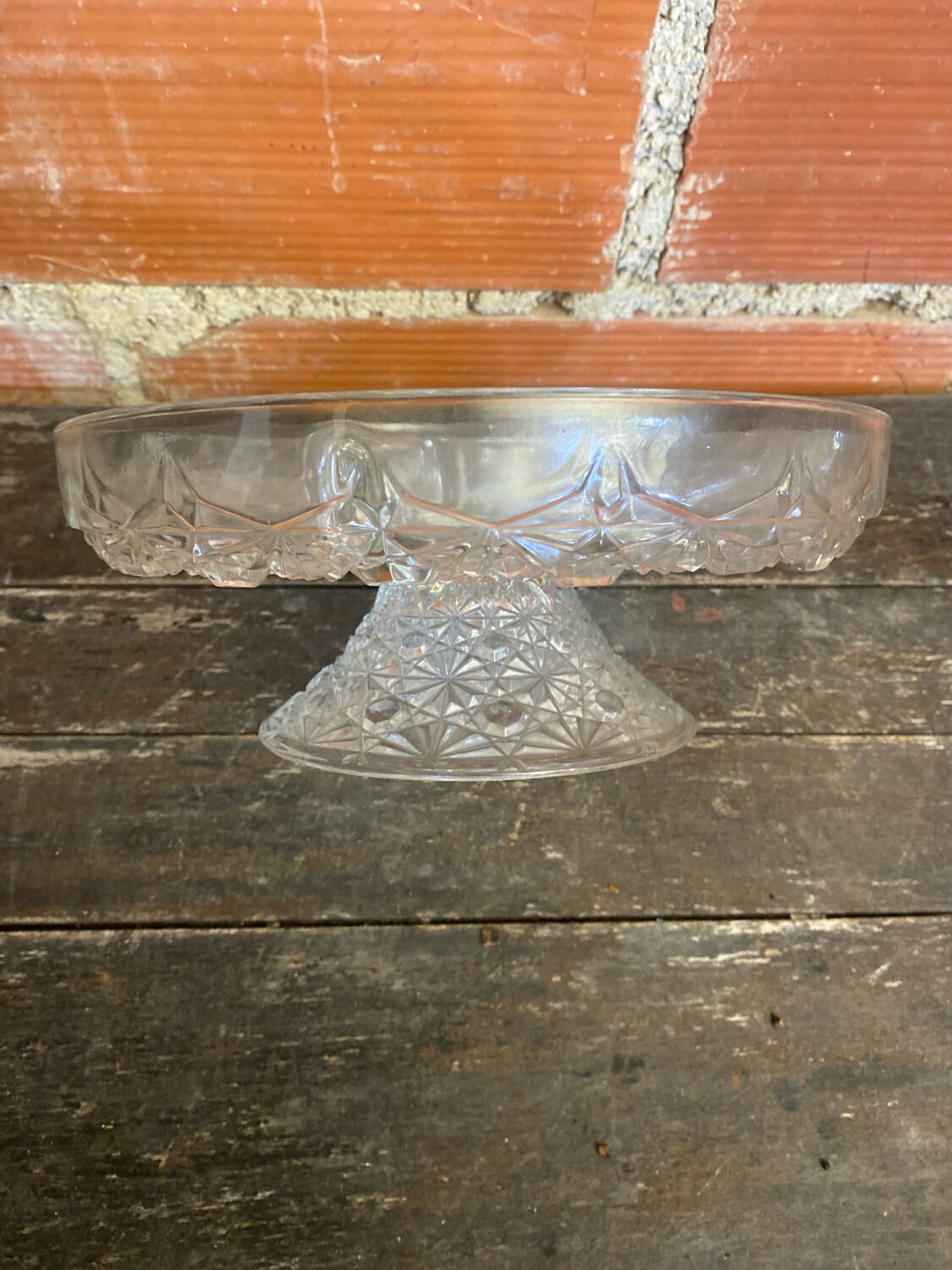 Vintage Decorated Moulded Crystal Aperitif Plate on Stand #D66