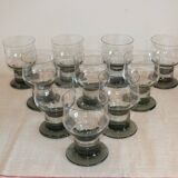 10 tarente thick crystal water glasses, steel gray foot, 1970