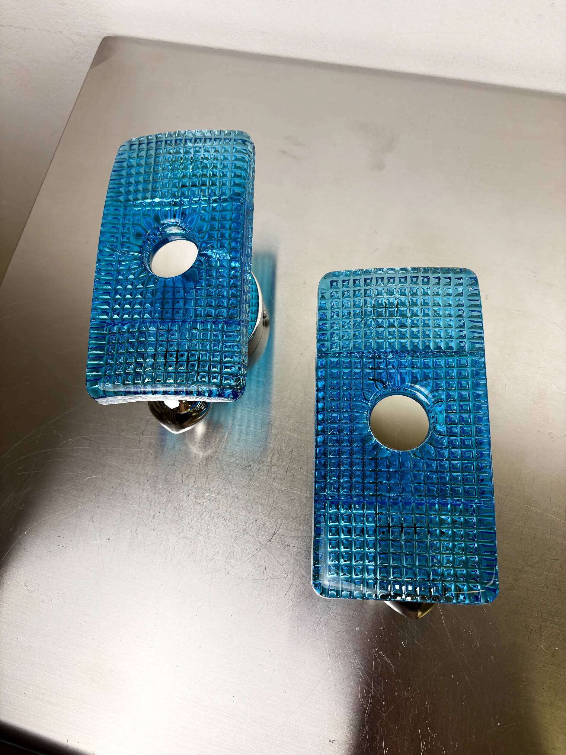 Pair of Space Age Blue Murano Glass Wall Sconces, Italy 1970s