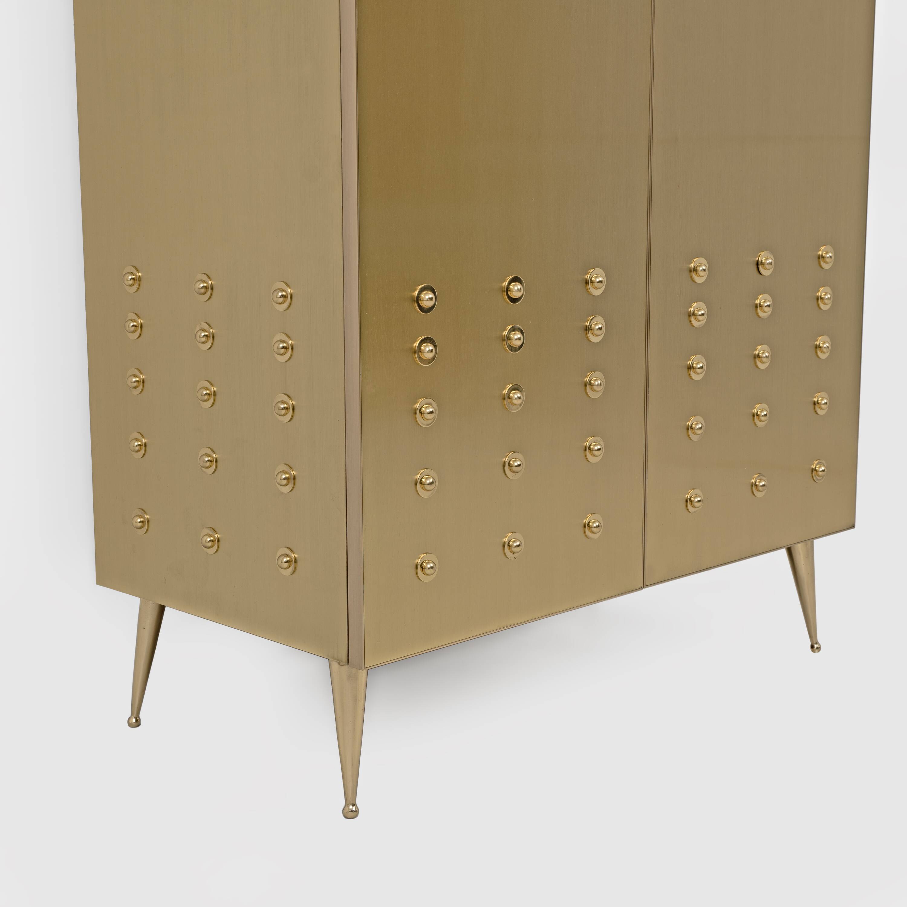 Italian Brass Bar Cabinet with Sculptural Cast Brass Handles
