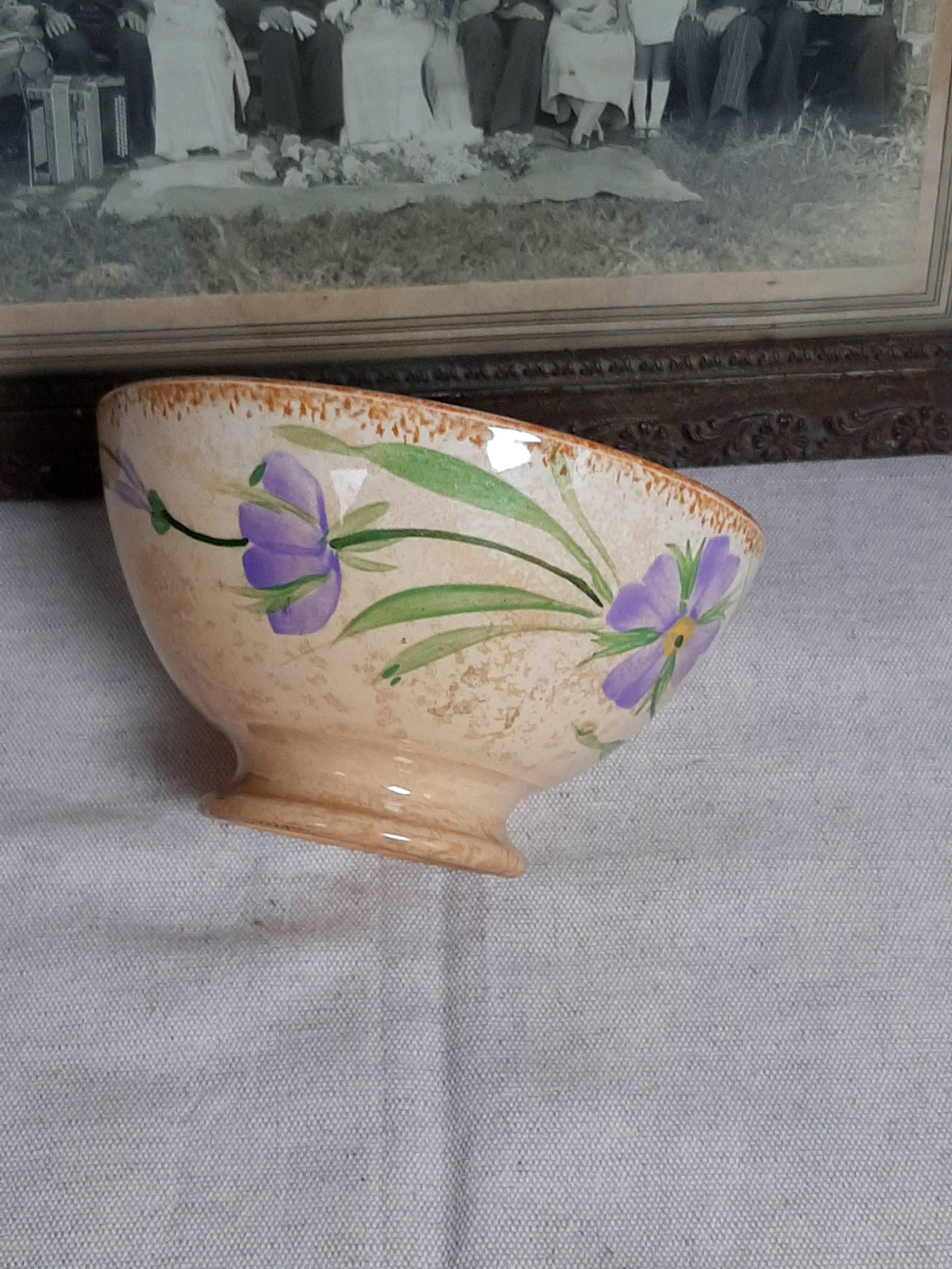 Old bowl in earthenware with floral decoration.