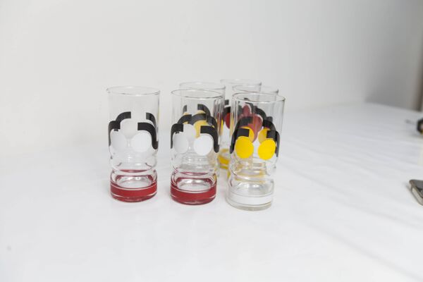Set de 6 verres à eau 1970 sérigraphié
