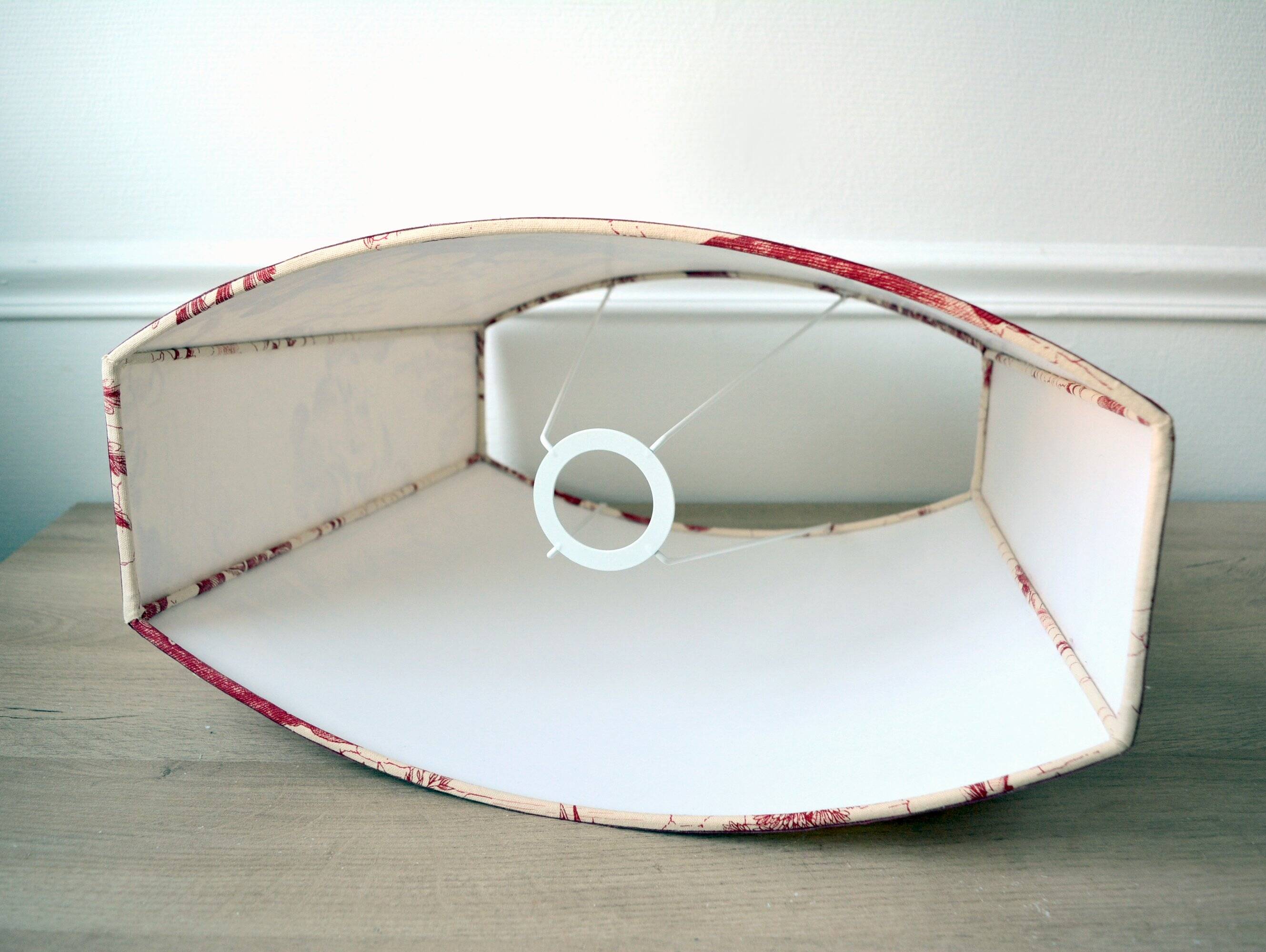 Red toile de Jouy fabric lampshade, Greek goddess Diana the huntress.