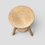 1950s solid oak tripod workshop stool with a screw mechanism.