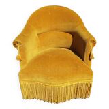 Fauteuil crapaud en velours ocre