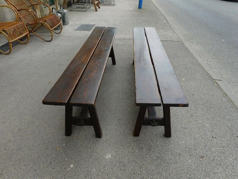 Pair of old solid wood benches
