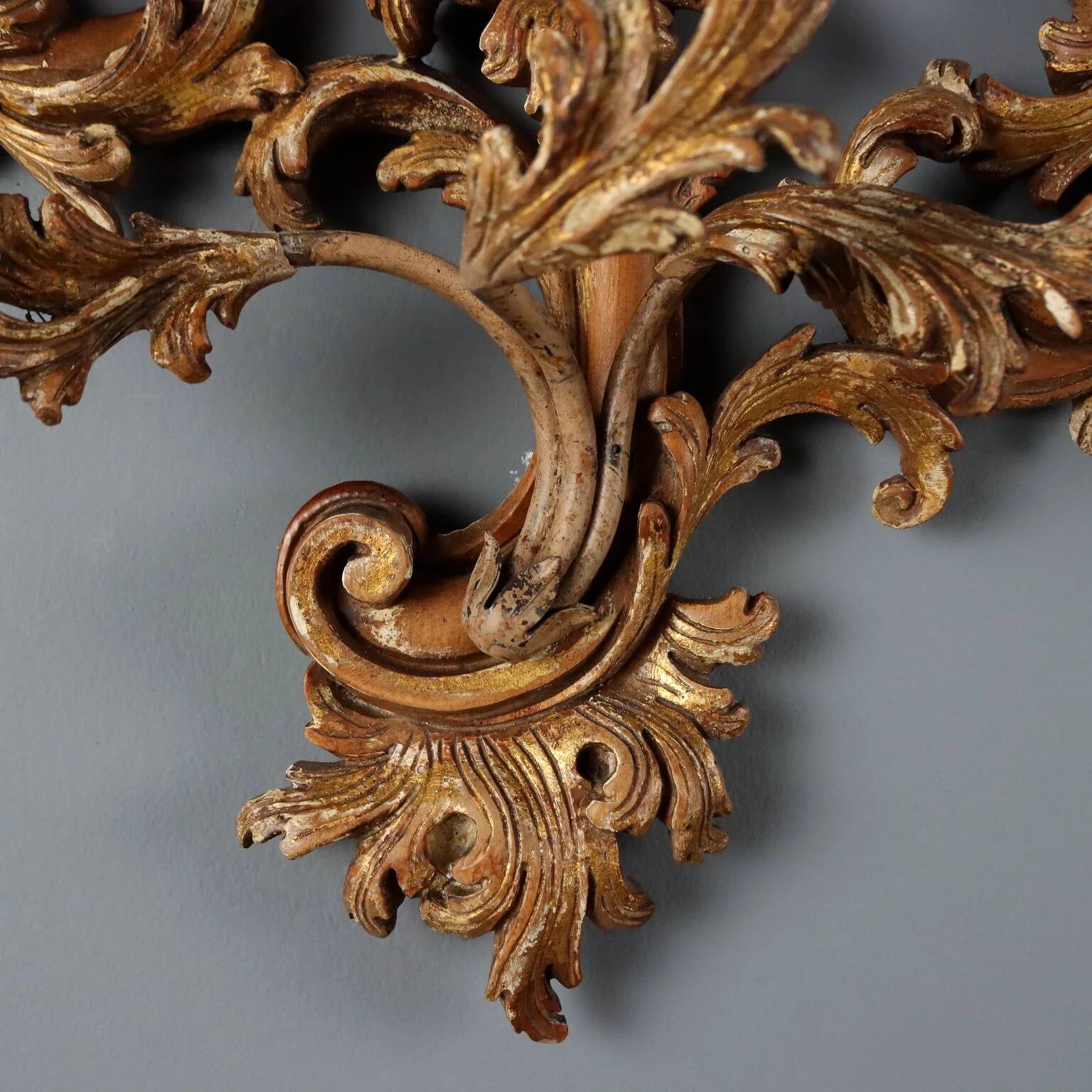 Antique wall sconces in lacquered and gilded wood, Italy, 20th century