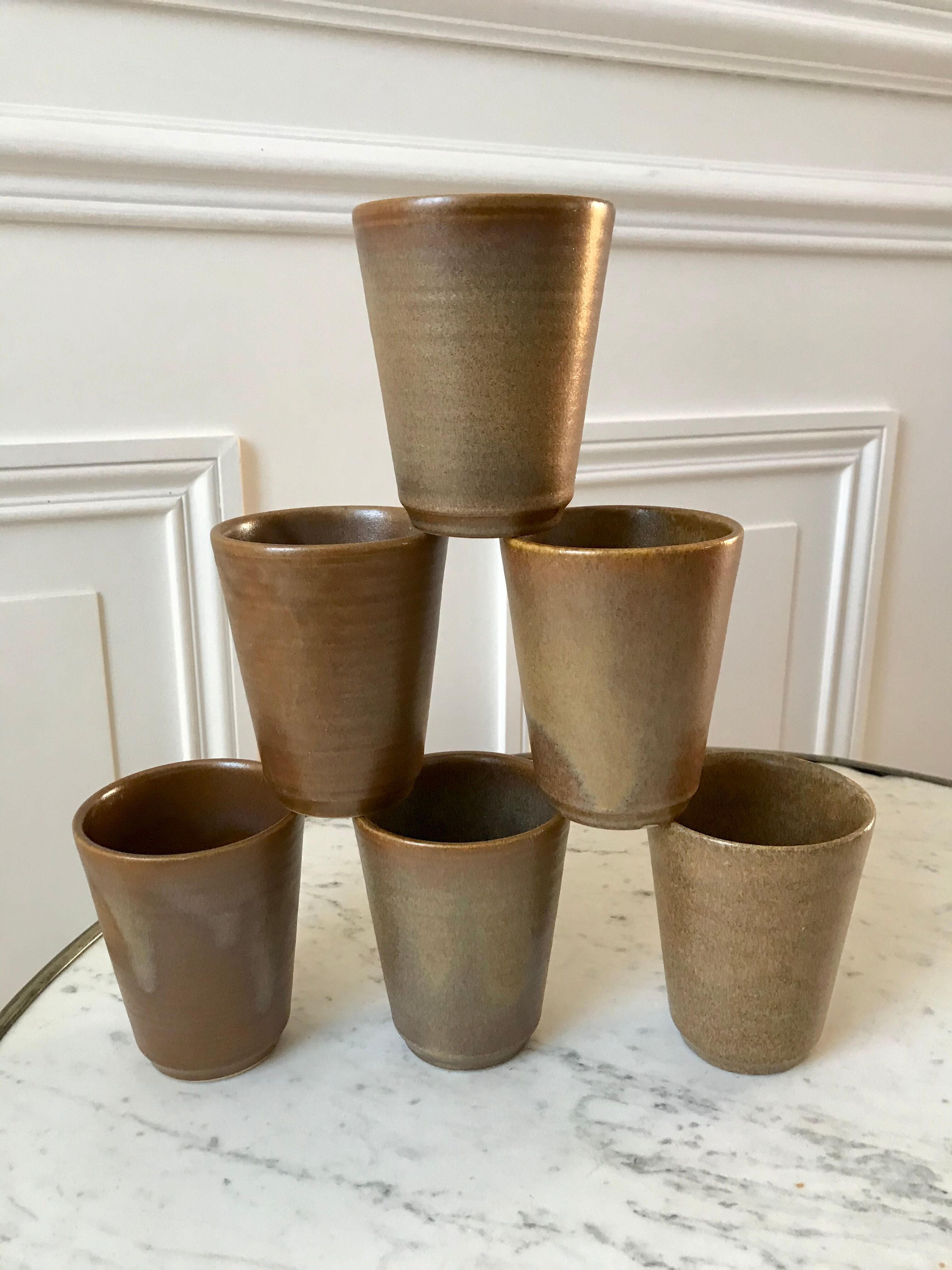 Set of 6 glasses in stoneware Digoin Sarreguemines 70s