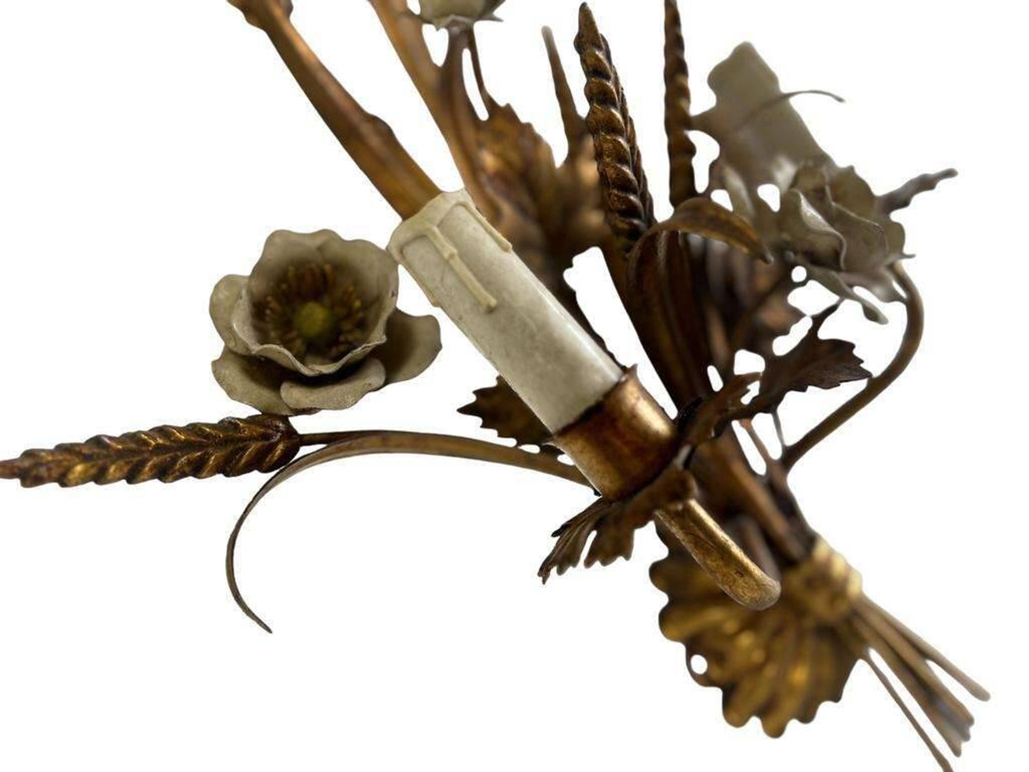 Vintage wheat 'golden' wall light with flowers: french style