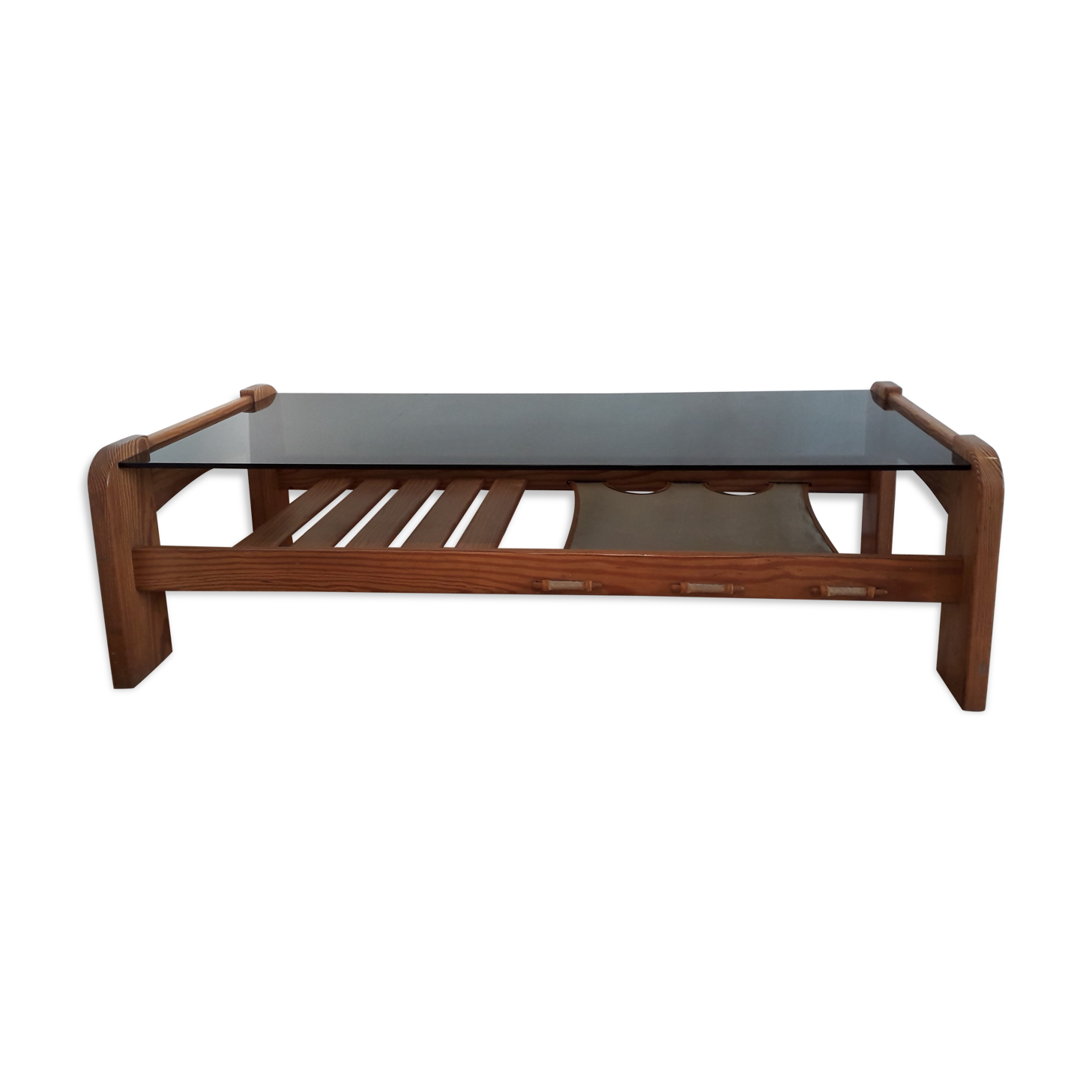 Table low pine and smoked glass