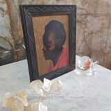 Framed wood portrait signed LH