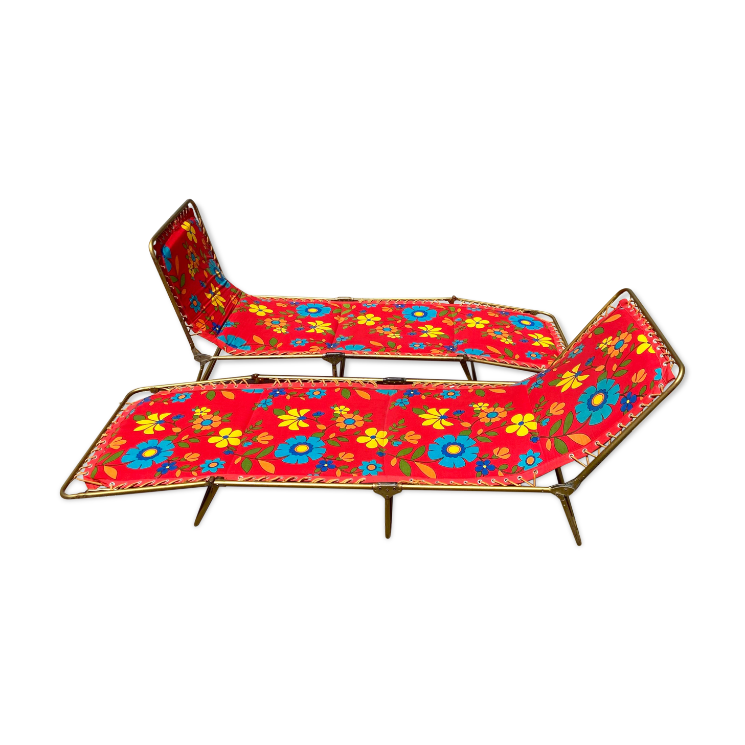 Transat chaise longue lafuma camping vintage fleur 1970