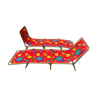 Transat chaise longue lafuma camping vintage fleur 1970