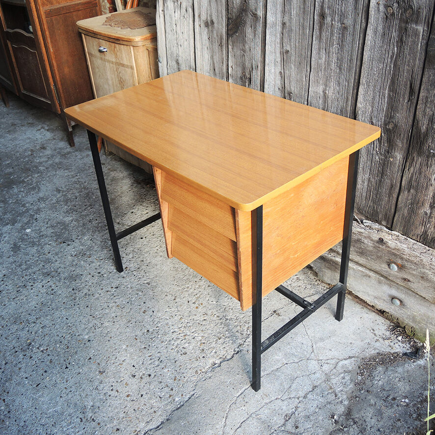 Vintage formica and metal desk with matching chair.