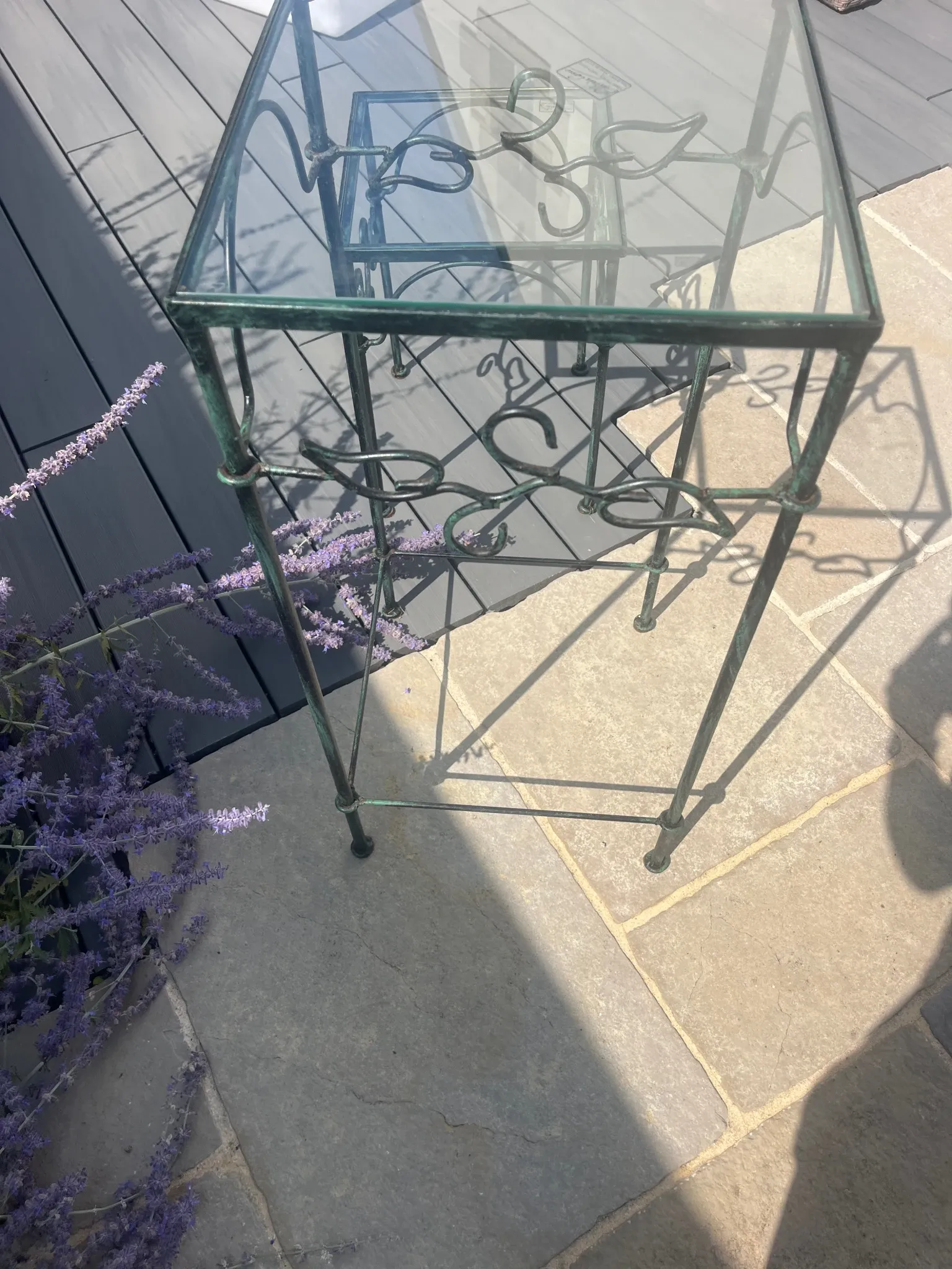 Stands / Nesting tables in patinated wrought iron with antique glass Olivier CORRO