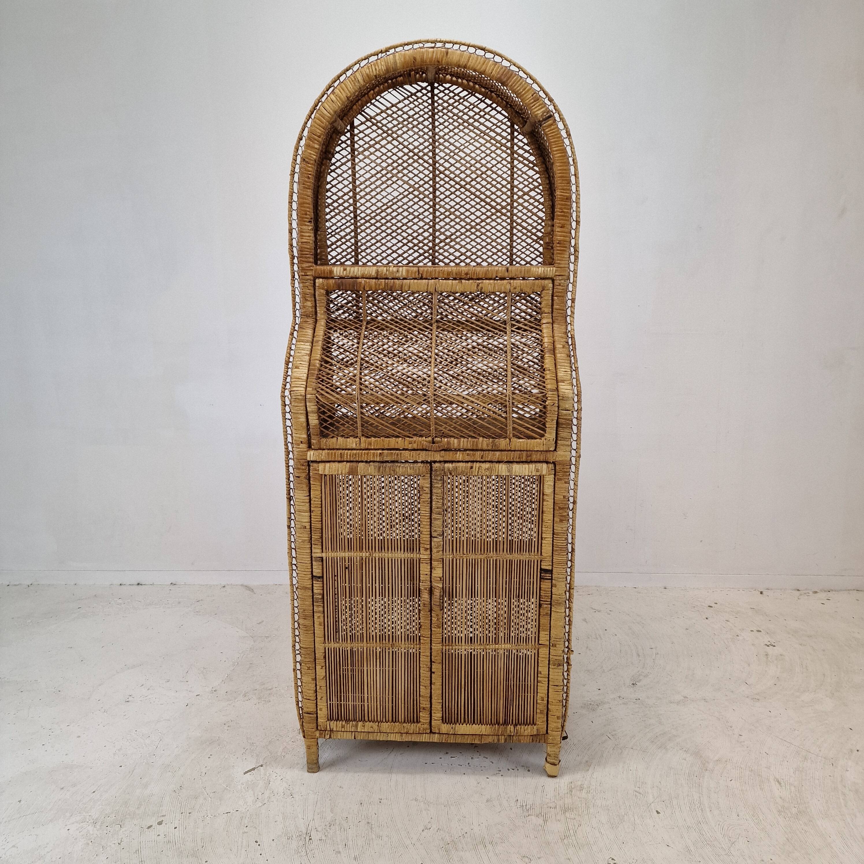 Italian bamboo and rattan credenza or bookcase, 1970s