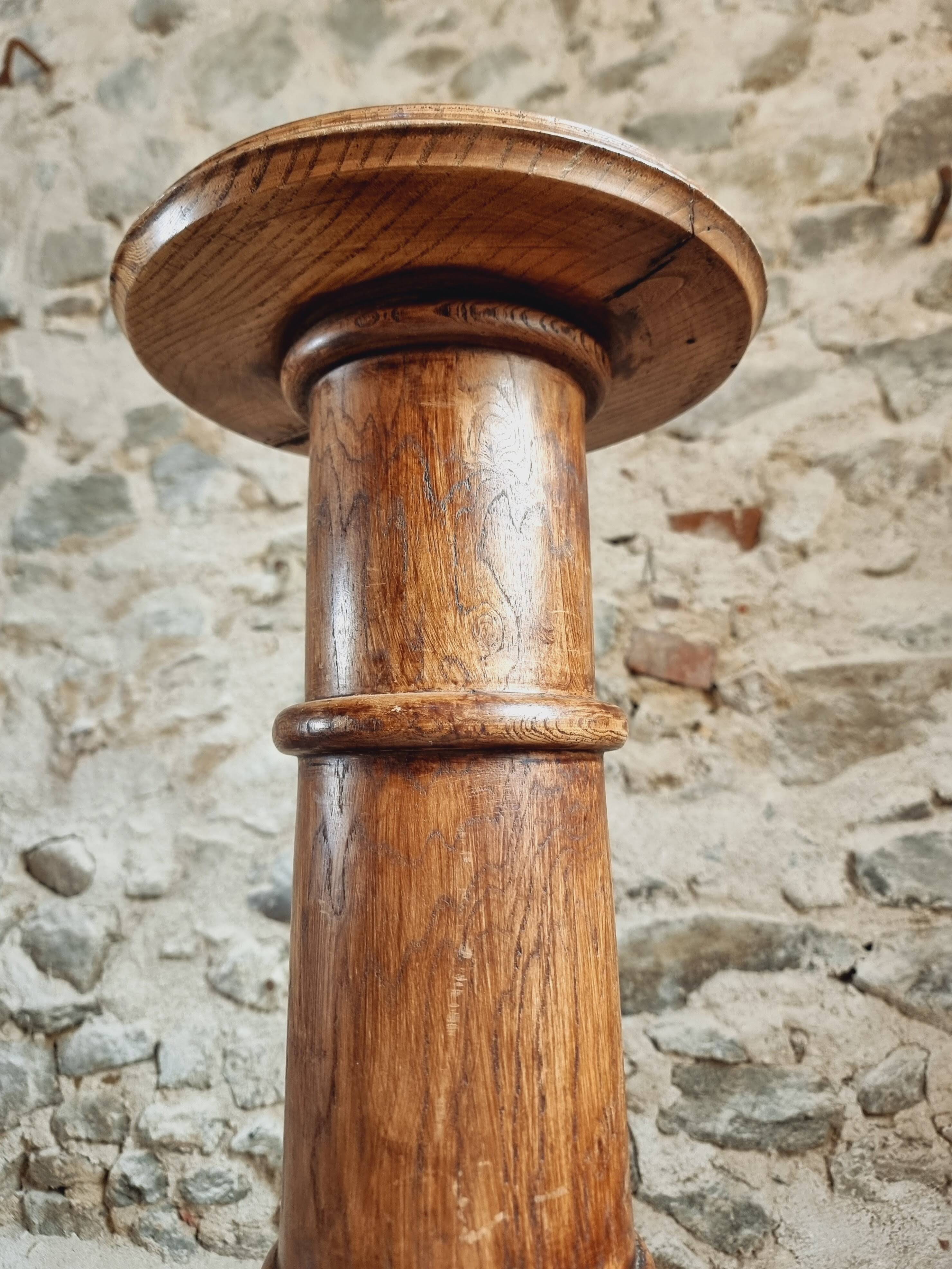 Antique elm side table – French column circa 1900 – Plant stand