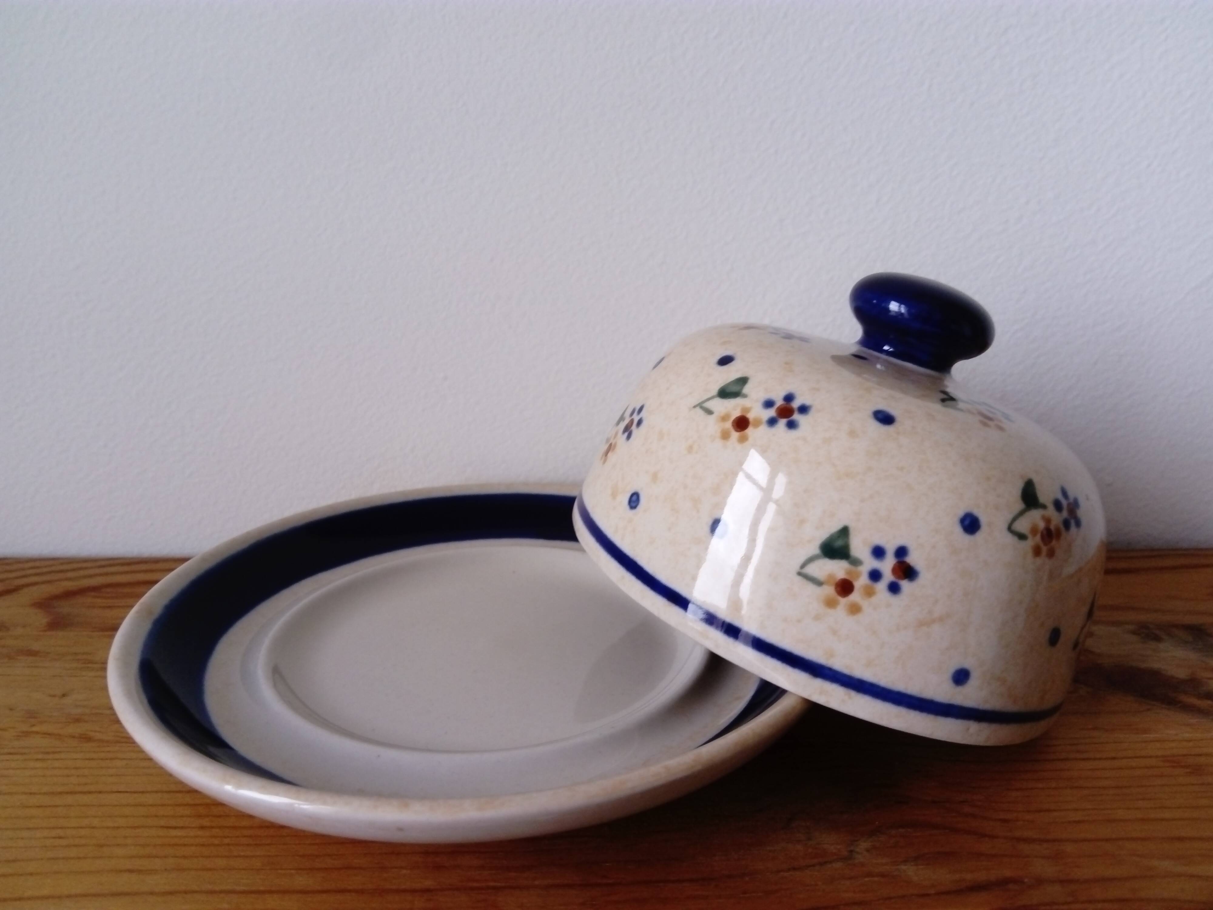Hand-painted ceramic bell butter dish. Poland