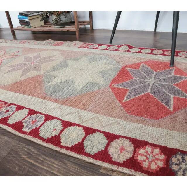 Vintage Pink Blush Natural Turkish Hand-Knotted Runner 79x342