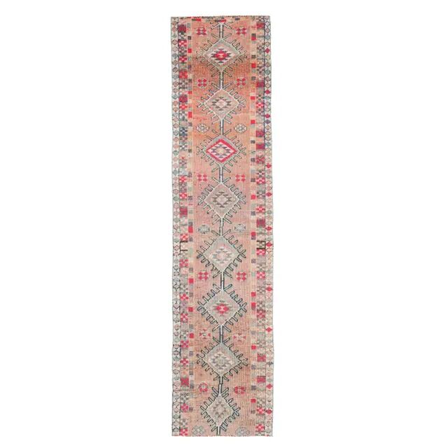 Vintage Turkish Oushak Handmade Wool Cotton Purple Runner Rug 89x375