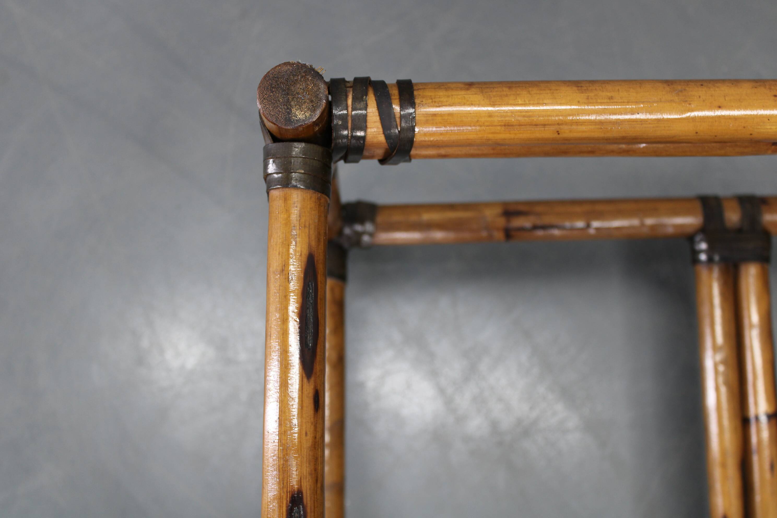 Vintage bamboo coffee table with smoked glass top