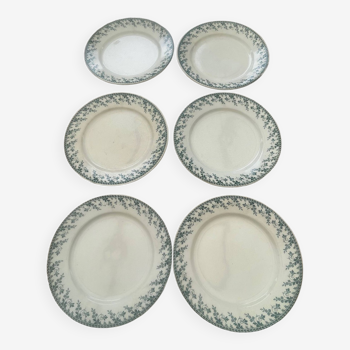 6 assiettes plates en porcelaine opaque de Gien modèle Montigny