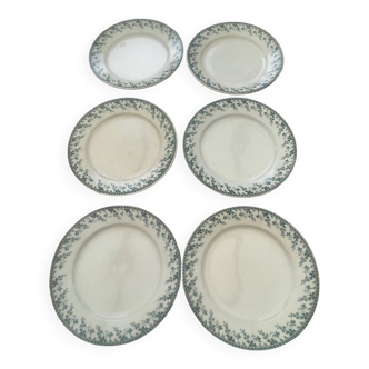6 flat plates in opaque Gien porcelain, Montigny pattern