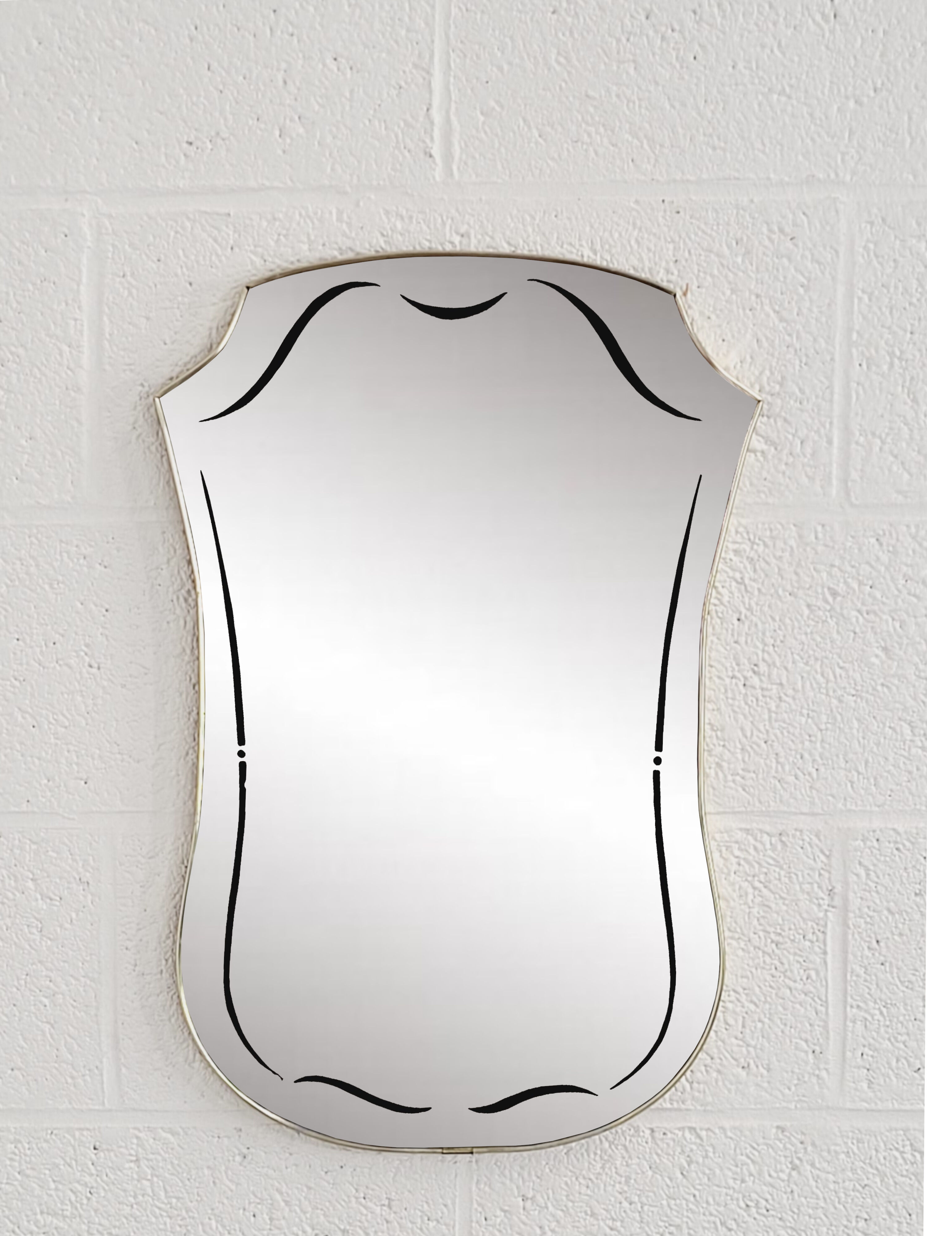 Rearview mirror and screen-printed free-form 60s on gilded frame