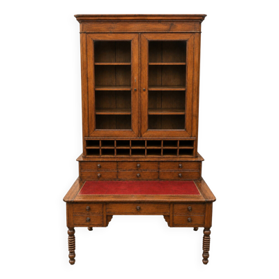 Grand bureau bibliothèque vitrine secrétaire à casiers 19ème français