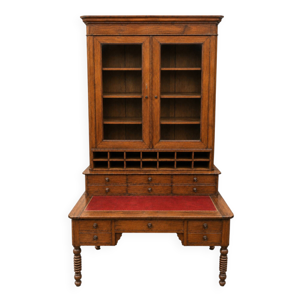 Grand bureau bibliothèque vitrine secrétaire à casiers 19ème français