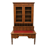 Large library desk with display cabinet and secretary with drawers, 19th century French.