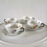 4 cups and cups in fine Limoges porcelain signed LC 60s