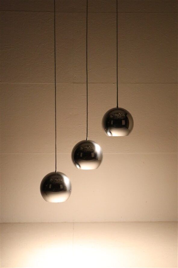 Set of 3 original Louis Poulsen / Verner Panton “Topan” pendant lamps / mid-century Danish modern design / 1960s / 1970s