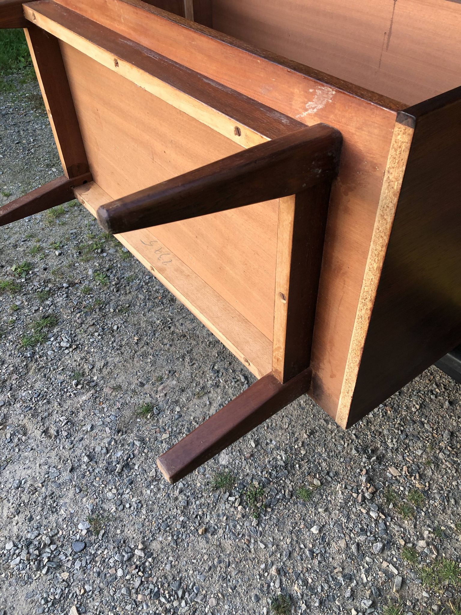 Vintage Scandinavian secretary in rosewood with drawers featuring fin-style handles.