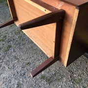 Vintage Scandinavian secretary in rosewood with drawers featuring fin-style handles.