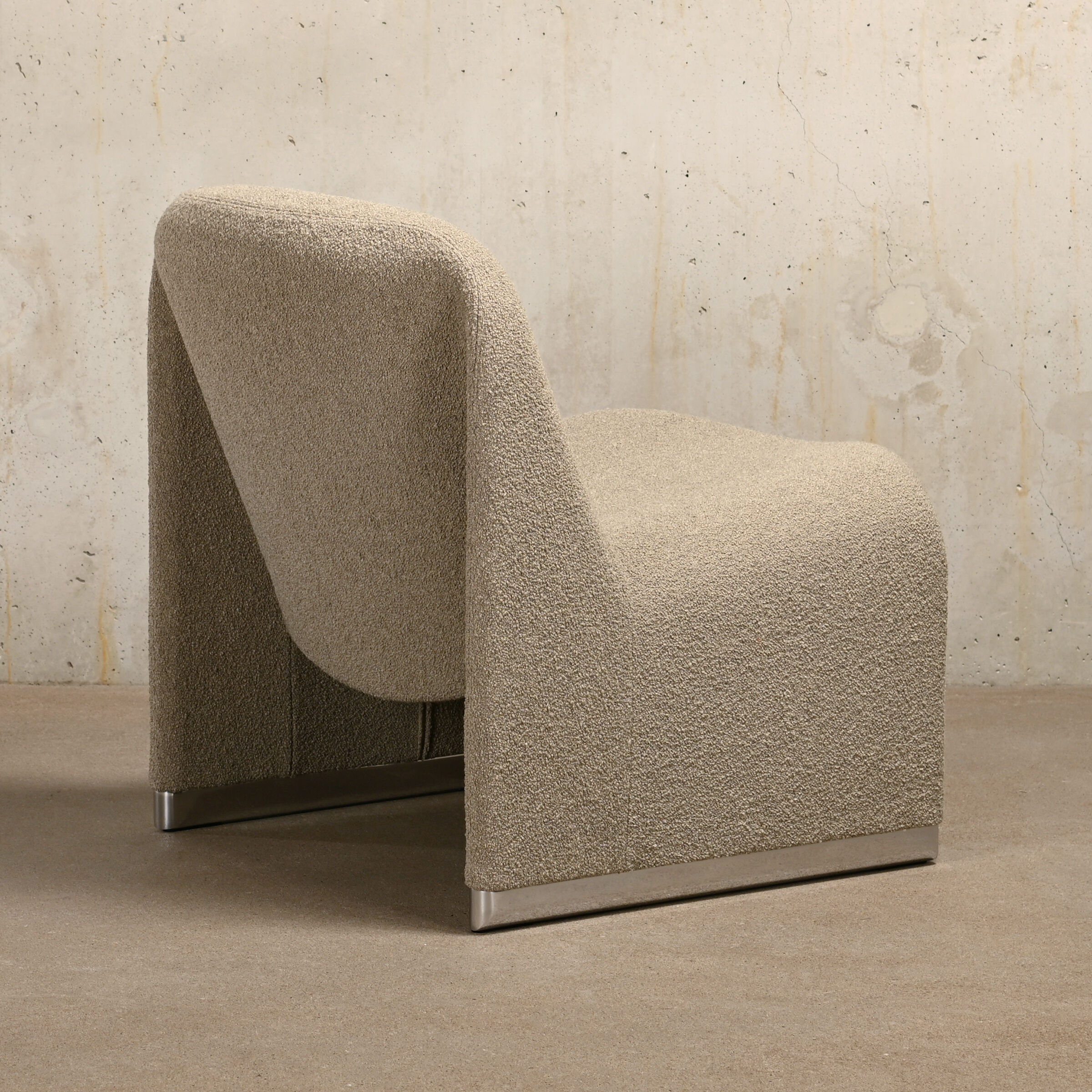 Giancarlo Piretti Alky Lounge Chairs in stone grey Bouclé Wool, Anonima Castelli