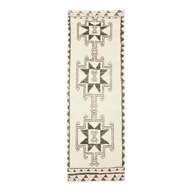 1970s Turkish Hand-Knotted Wool Cotton Beige Runner Rug 112x340