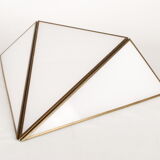 Mid century ice glass and brass triangle sconces,  set of five 1970's pyramid sconces