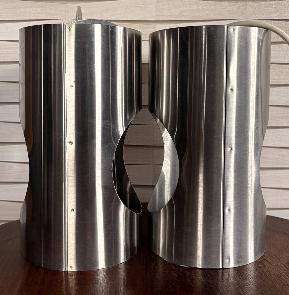 Large pair of Space Age / UFO design lamps in chrome steel – sculpture l